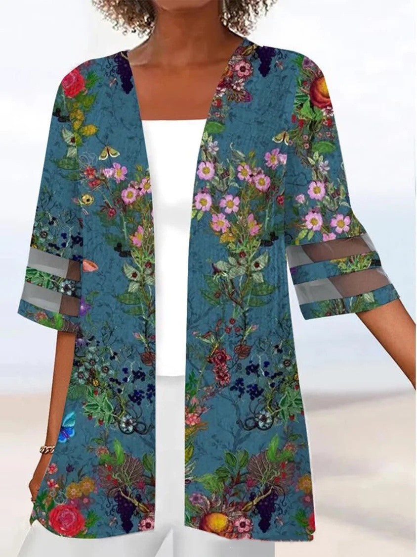 Floral Print Mid Length Sleeves Loose Small Coat 55cbb17e e7e0 4bd8 8a5e fa78ee25498b