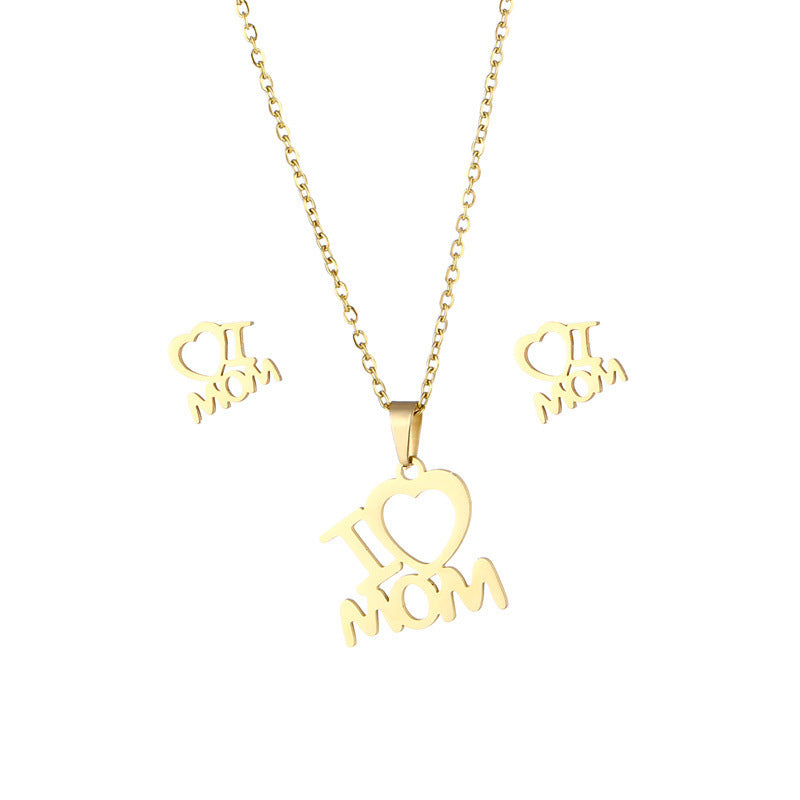 Mother's Day Jewelry Set Stainless Steel I Love Mom Mama Love Heart Pendant Necklace Earrings Thanksgiving Gift 55fbe4b5 81ee