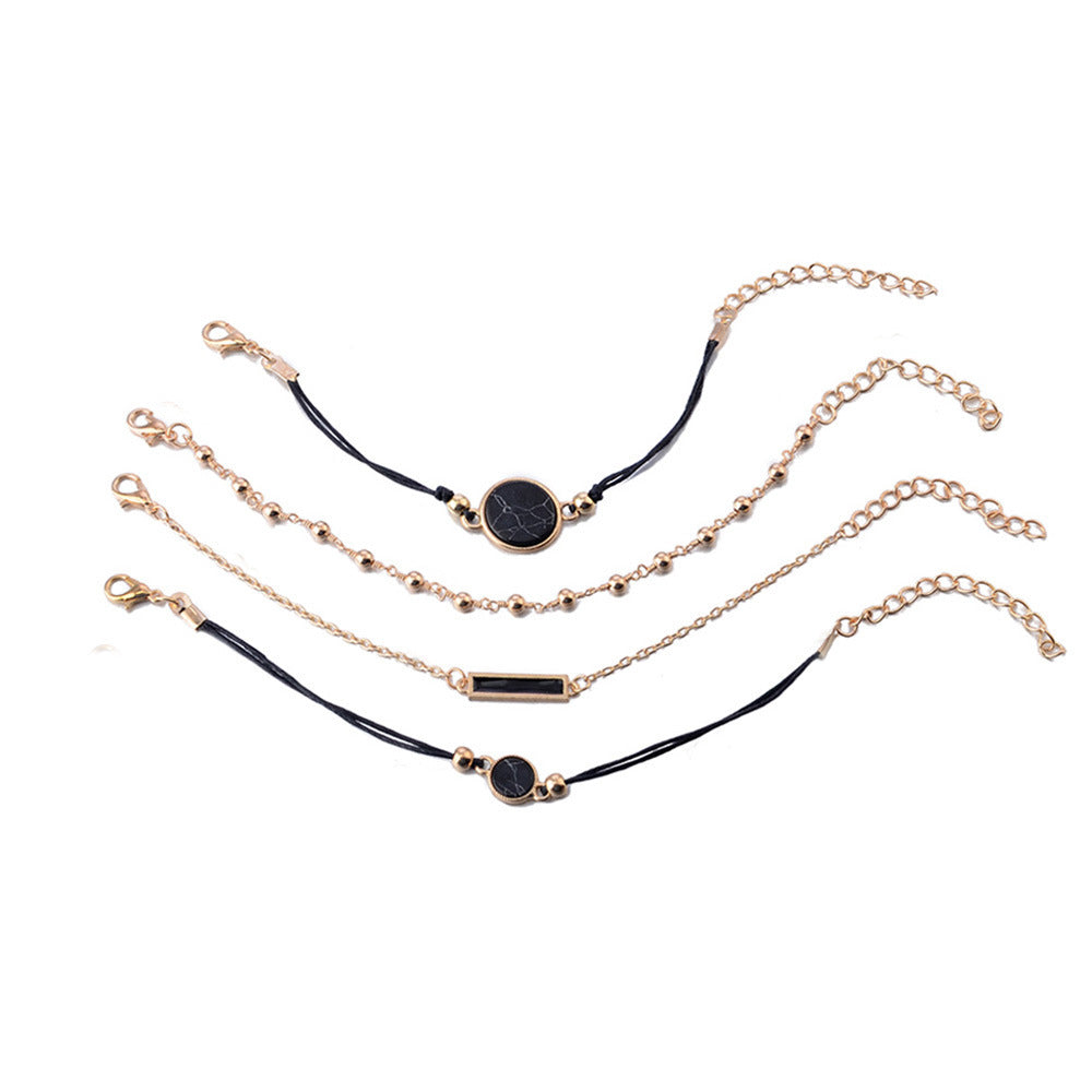 4 piece set European and American style personality black turquoise pattern black square bracelet - HD Wireless Product #4