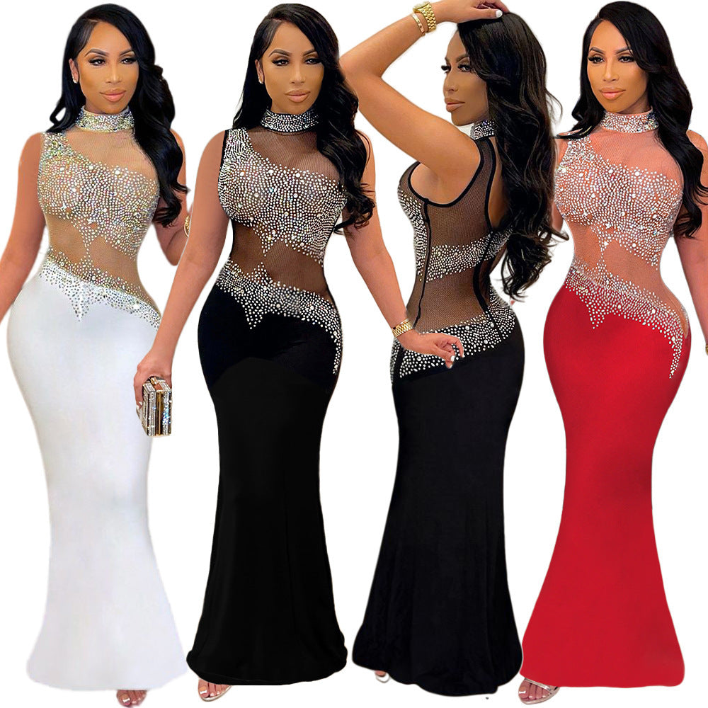 See-through Rhinestone Sleeveless Women's Nightclub Evening Dress 56ebff8e 3cba 4442 92d6 0fb65f4d1585