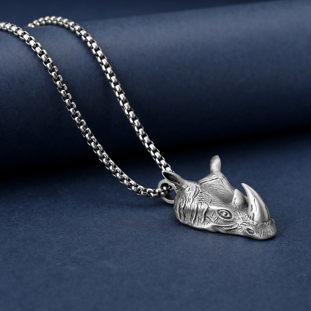 Wild Rhinoceros Head Pendant Men's Domineering Necklace Animal Personality All-match Sweater Chain 57088cb3 3768 48ea 8cff e7