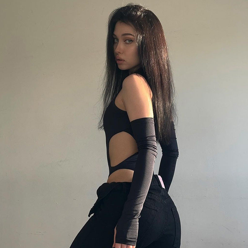 Off-the-shoulder Ripped Hollow-out Tight Long Sleeve Jumpsuit Women 5848b8b0 4687 4db7 9b82 d7edb30d42e2