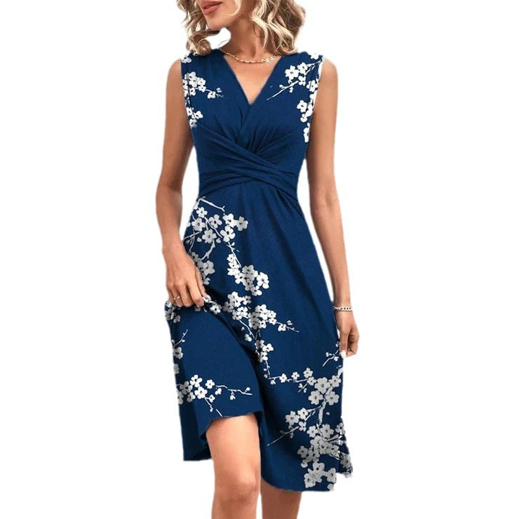 Printed Cross V-neck Sleeveless Women's Dress 5871ce1d 8280 4ec4 b485 cd9eec2a02d7