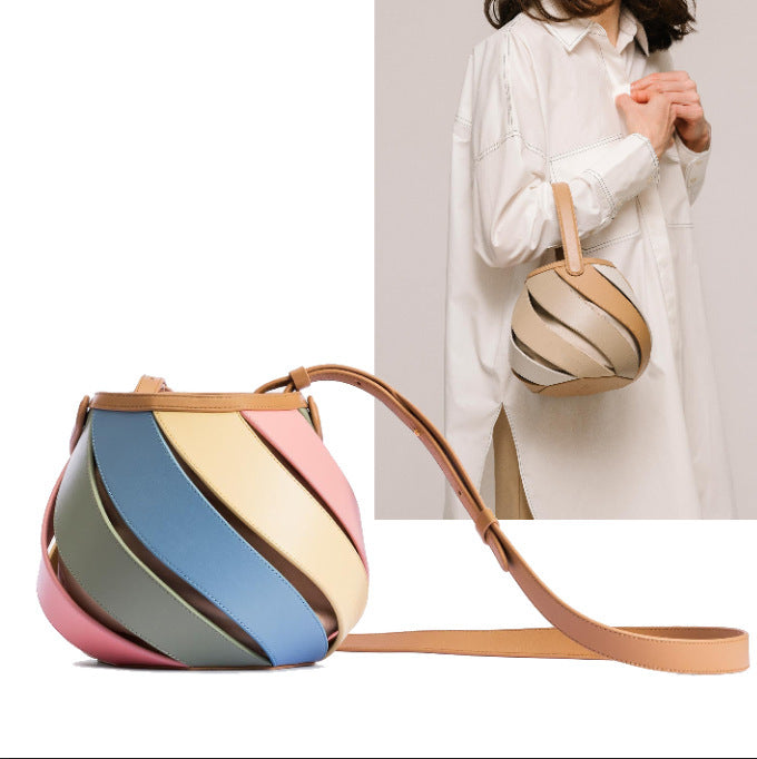 Cylindrical Contrast Color Portable Messenger Diamond Quilted Stitching Bucket Bag 58f8fc8b 72f3 459f 94ab 427875810de1