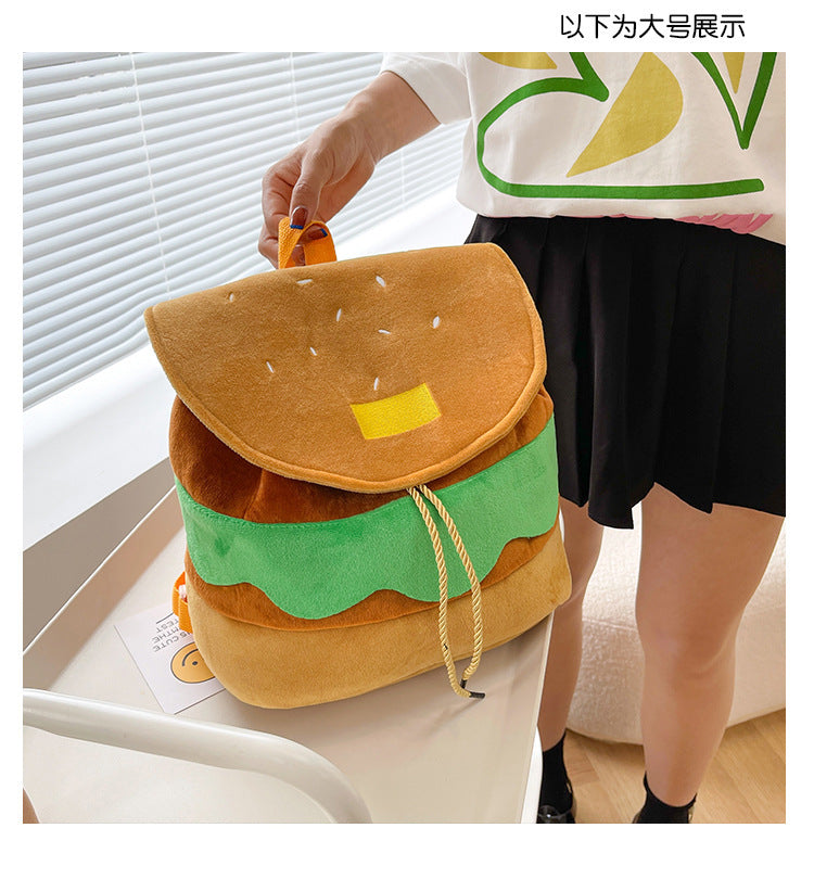 Cute Hamburger Plush Backpack Soft Cartoon Burger Plush Coin Purse Girls Kindergarten School Bookbag Children Kids Pack