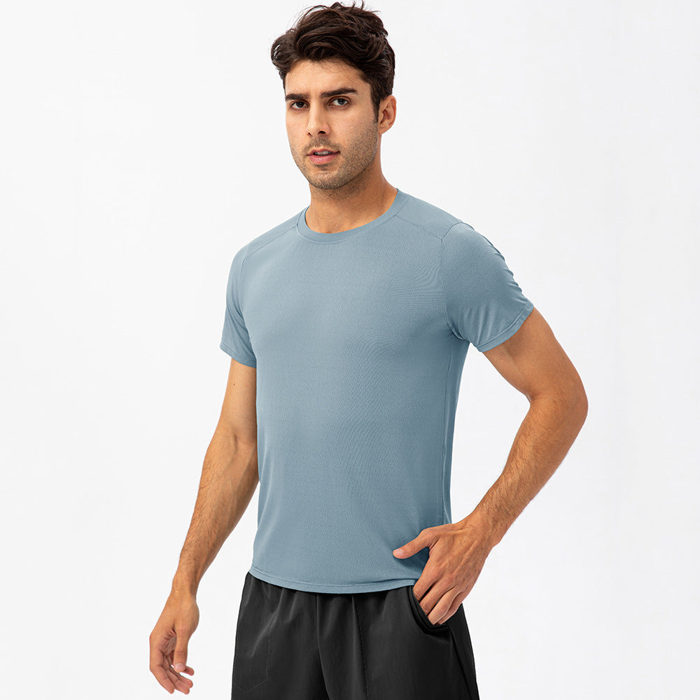 Men's Loose Running Quick Drying Clothes Round Neck T-shirt Sweat-absorbent Breathable Fitness Sports Casual Short Sleeve Clo
