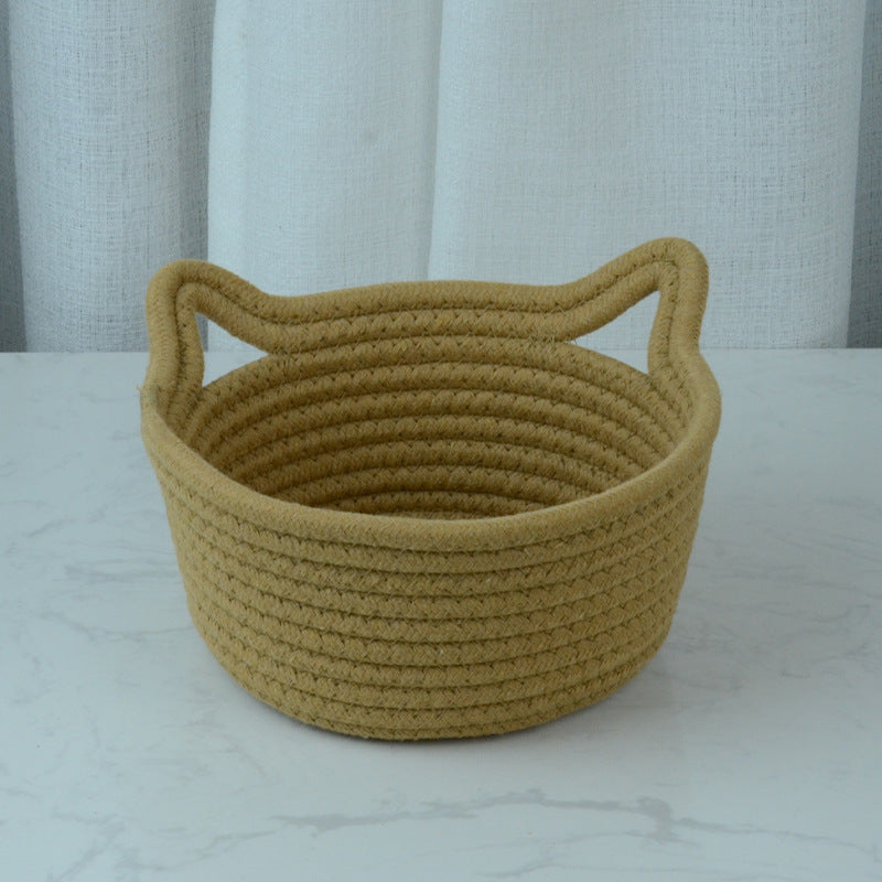 Cat's Ears Desktop Storage Basket Hand Woven Cartoon 5bcc84cd 84ef 4738 89a8 776b690267c0