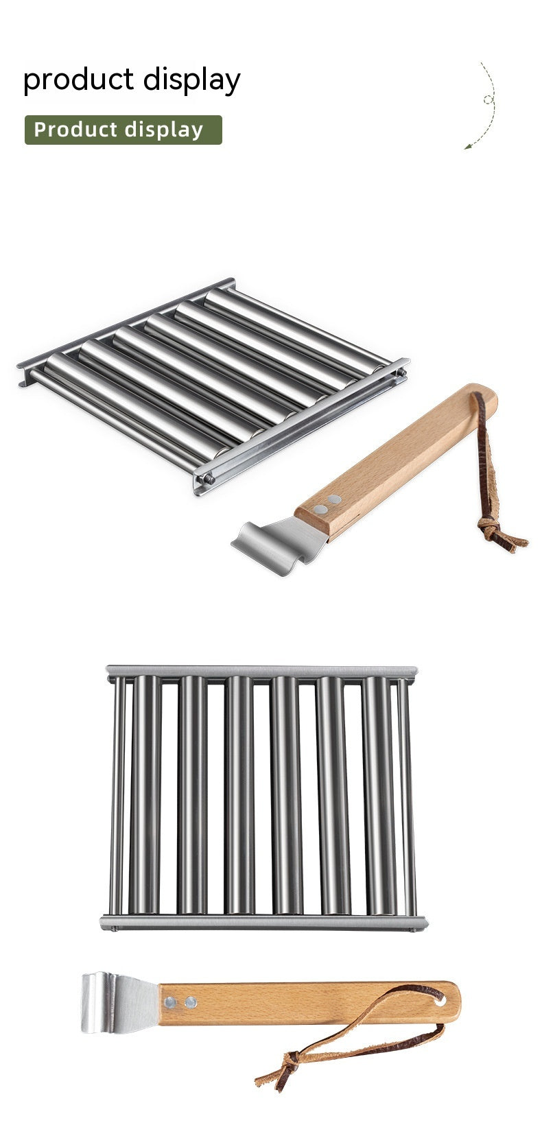 Hot Dog Rack Removable Stainless Steel Roasted Sausage Doll Rack Rolling Barbecue