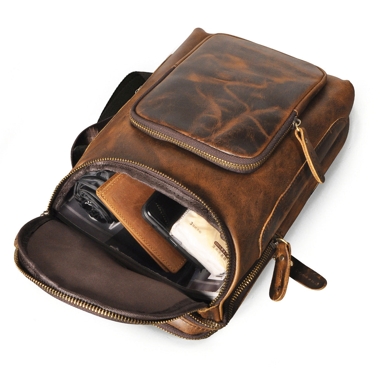 Top Layer Crazy Horse Skin Cowhide Men's Retro Chest Bag 5d5769f5 0159 41ec 83c1 9dfe93d002f1