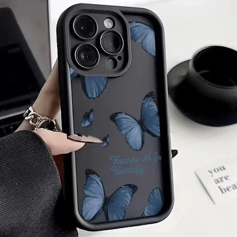 Blue Butterfly Printed Edging Drop-resistant Phone Case 5df9bc57 d68f 4ddb 963e 239df966580c