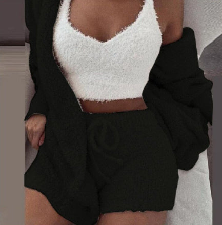 3pcs Womens Clothing Long Sleeve Crop Tank Top And Drawstring Shorts Pajama Set - HD Wireless Product #7