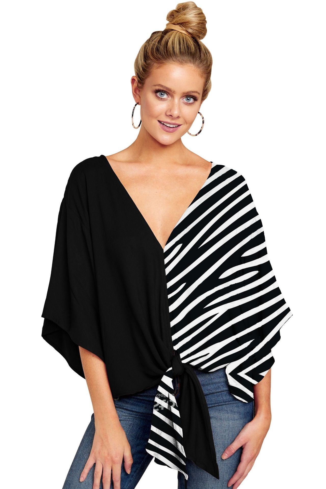 New V Neck Blouse Women Leopard Print Shirts Floral Tie Front Blouses Batwing Summer Oversize Ladies Tops 5f5b8e23 911e 440b