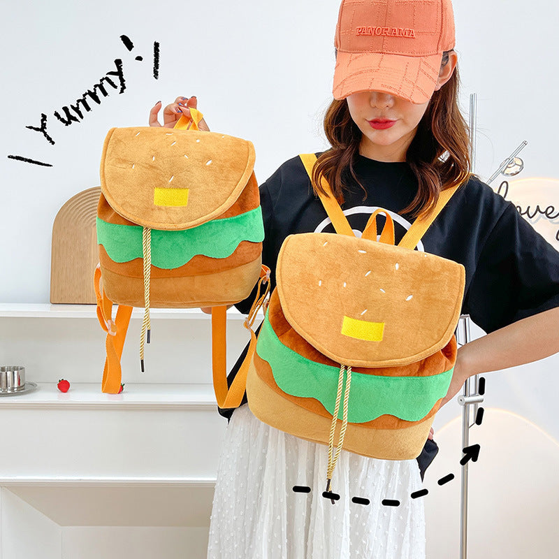 Cute Hamburger Plush Backpack Soft Cartoon Burger Plush Coin Purse Girls Kindergarten School Bookbag Children Kids Pack 5f997