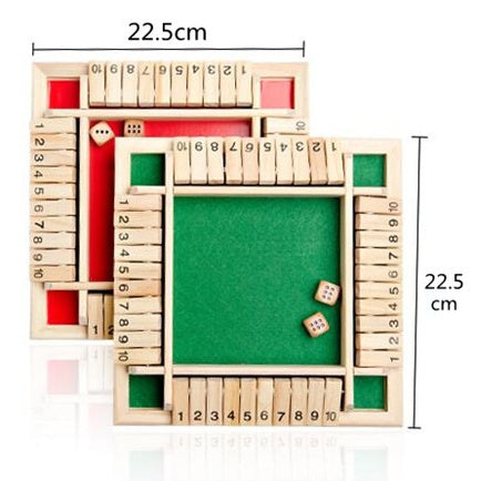 Deluxe Four Sided Shut The Box Dice Board Game 4 Sided 10 Number Wooden Flaps Dices Game Set for Pub Bar Party Supplies 60658
