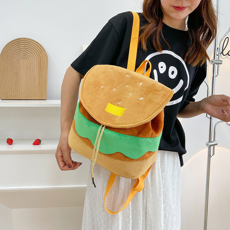Cute Hamburger Plush Backpack Soft Cartoon Burger Plush Coin Purse Girls Kindergarten School Bookbag Children Kids Pack 611cc