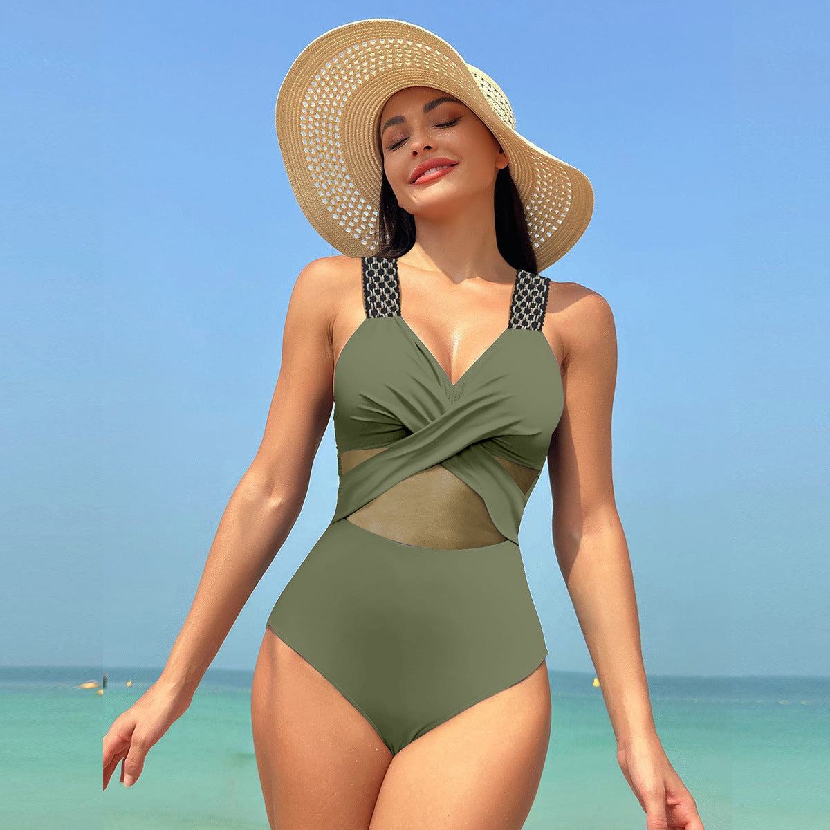 One-piece Swimsuit Women's Pure Color Mesh Bikini Swimsuit 615680c2 b725 4c4d 93fc 7906a1e317b1