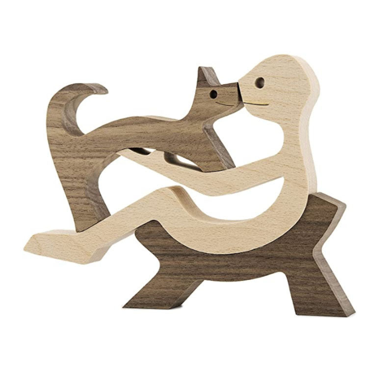 DIY Figurine Wood Dog Ornament Sculpture Home Decoration A Man A Dog Wood Sculpture Christmas Gifts Model Decor 62603ed5 b0d1