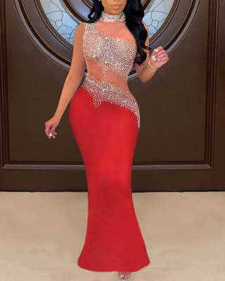 See-through Rhinestone Sleeveless Women's Nightclub Evening Dress 62bfe961 4c93 483c 97c2 90330bb3c48e
