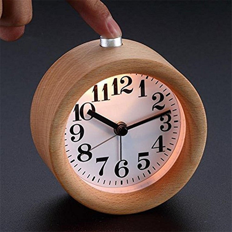 Solid Beech Wood Student Bedside Silent Snooze Alarm Clock 6426475003654