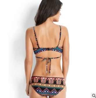 Chest cross straps ethnic style print sexy bikini bikini swimsuit 646941386261