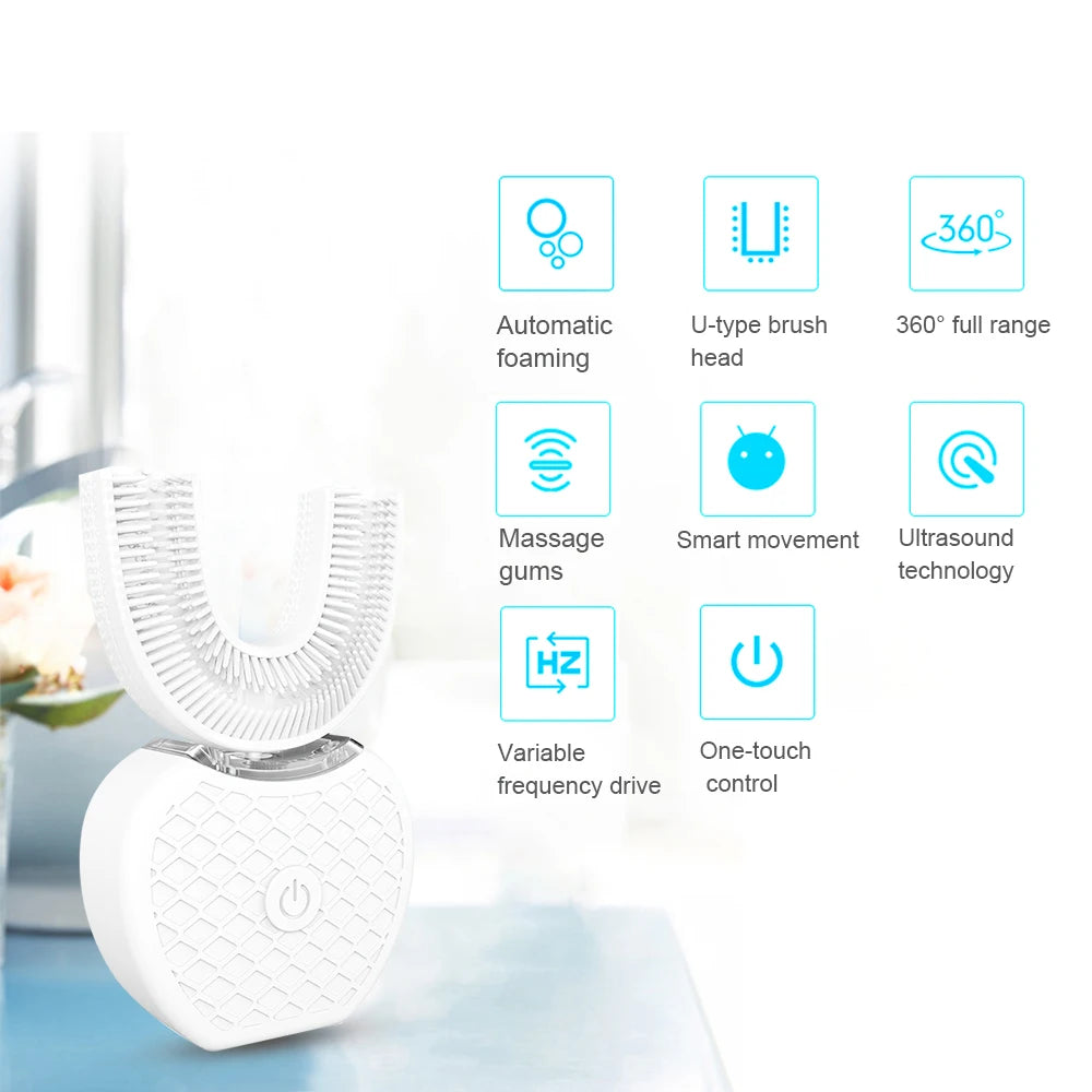 فرشاة أسنان كهربائية ذكية قابلة لإعادة الشحن عبر USB على شكل حرف U