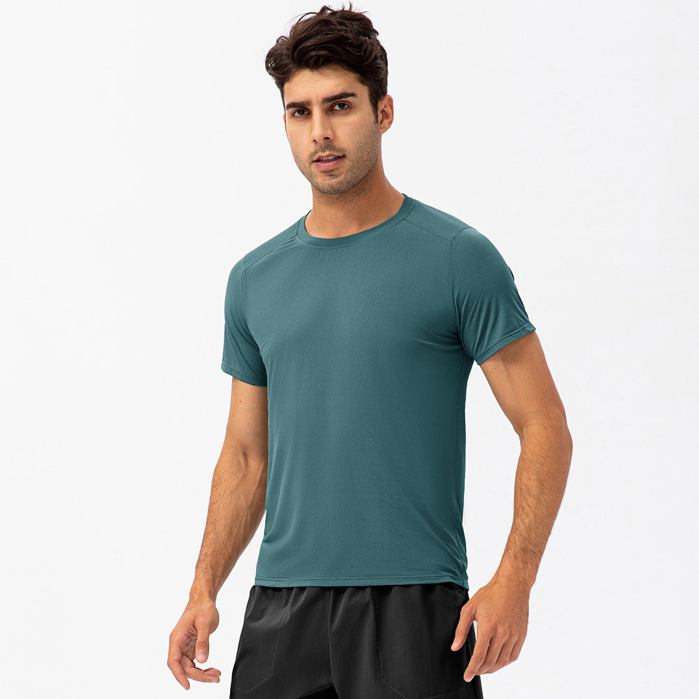 Men's Loose Running Quick Drying Clothes Round Neck T-shirt Sweat-absorbent Breathable Fitness Sports Casual Short Sleeve Clo