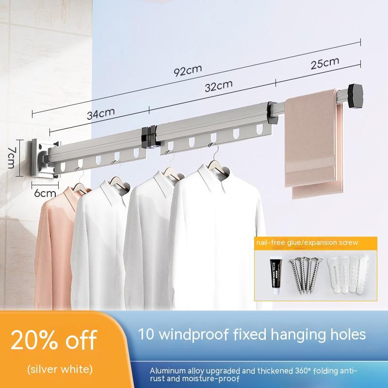 Suction Cup Folding Clothes Hanger Indoor Home Balcony Aluminum Retractable Drying Rack No Punching Folding Clothes Hanger 65