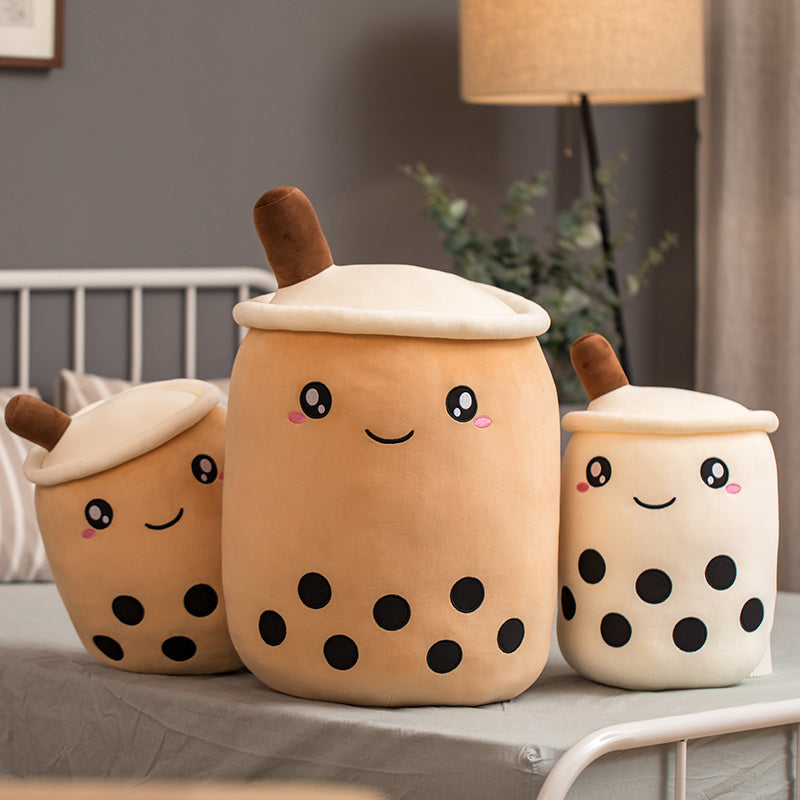 Unique Soft Teddy Plush Boba Milk Tea Plushie Toy Stuffed Fruit Shape Taste Milk Tea Hug Pillow Balls Boba Tea Cup Cushion Ki