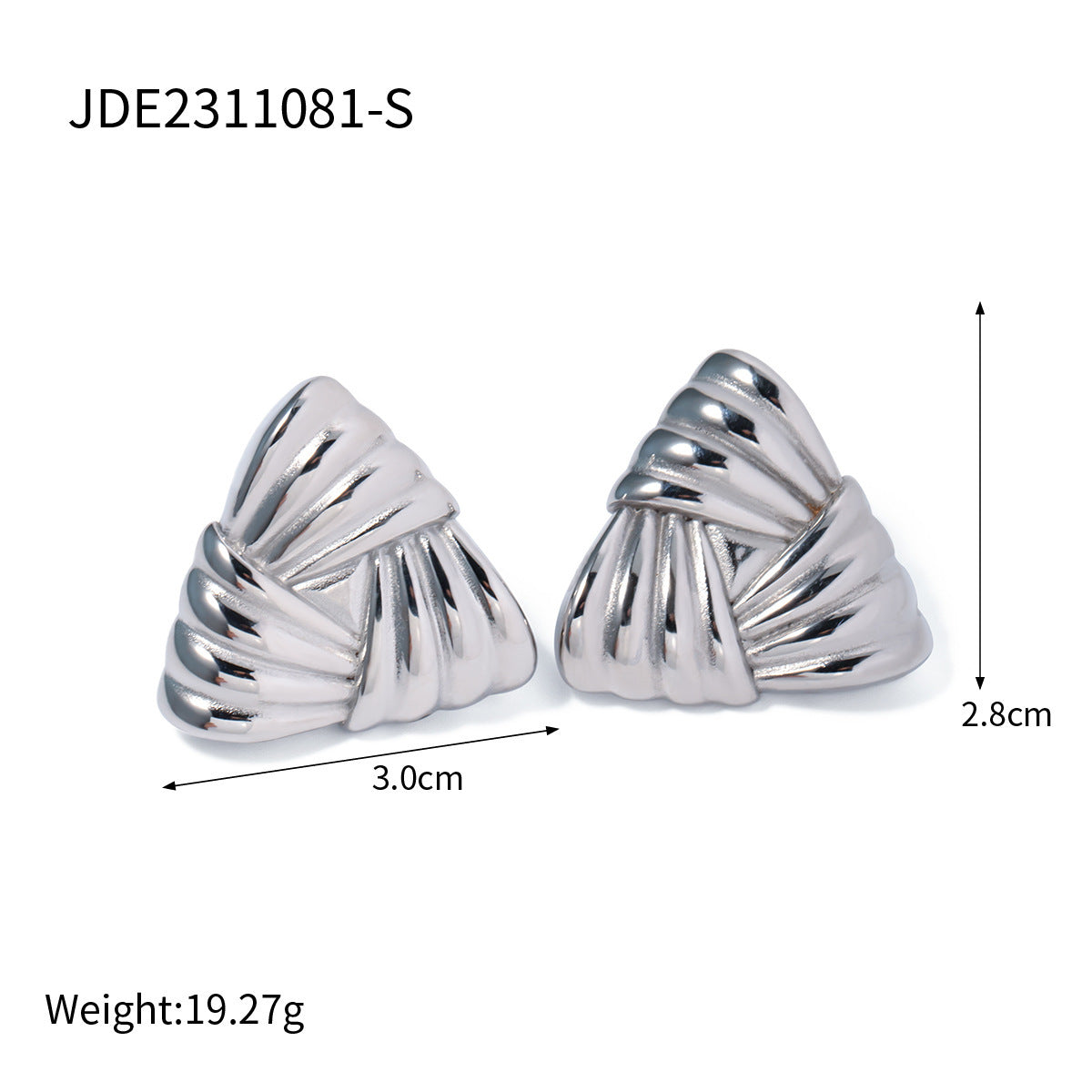 18k Gold Stainless Steel Woven Texture Triangular Earrings - HD Wireless Product #7