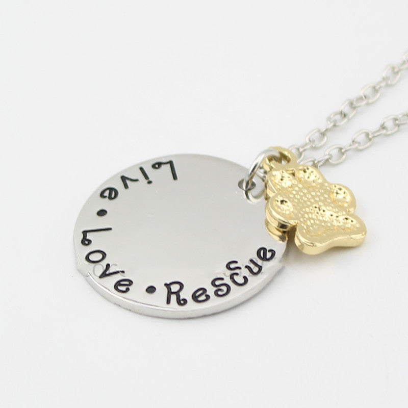 Pet Lover Dog Paw Necklace "Live · Love · Rescue" 6680541079265
