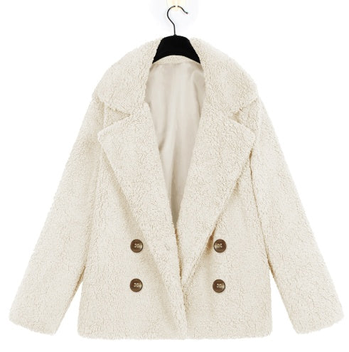 Autumn and Winter Women's Plush Button Lapels Pocket Coat Shirt 671096399307
