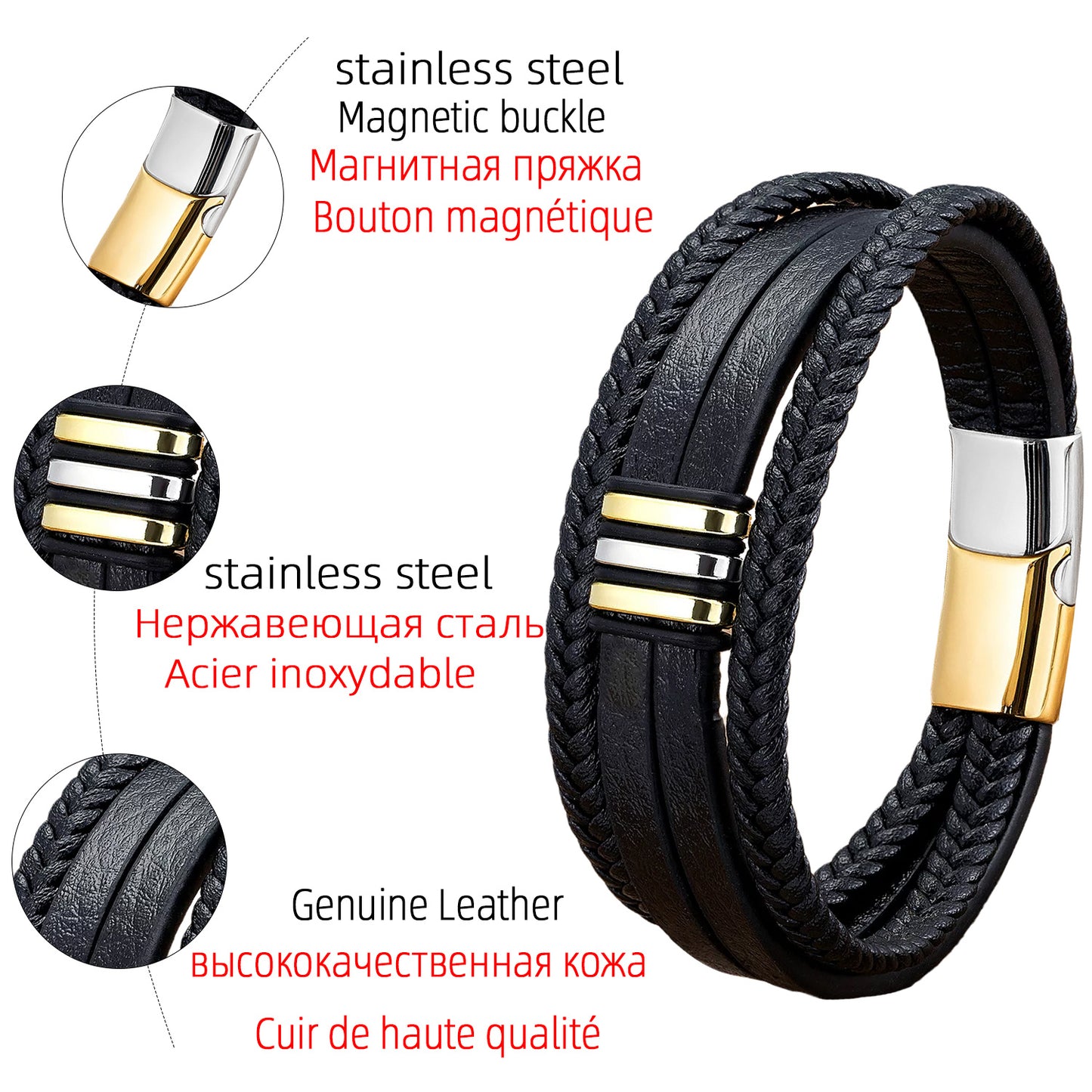 Casual Leather Stainless Steel Magnet Buckle Braided Bracelet 6736044e 0ea0 4a9b ac09 0268e16a268f