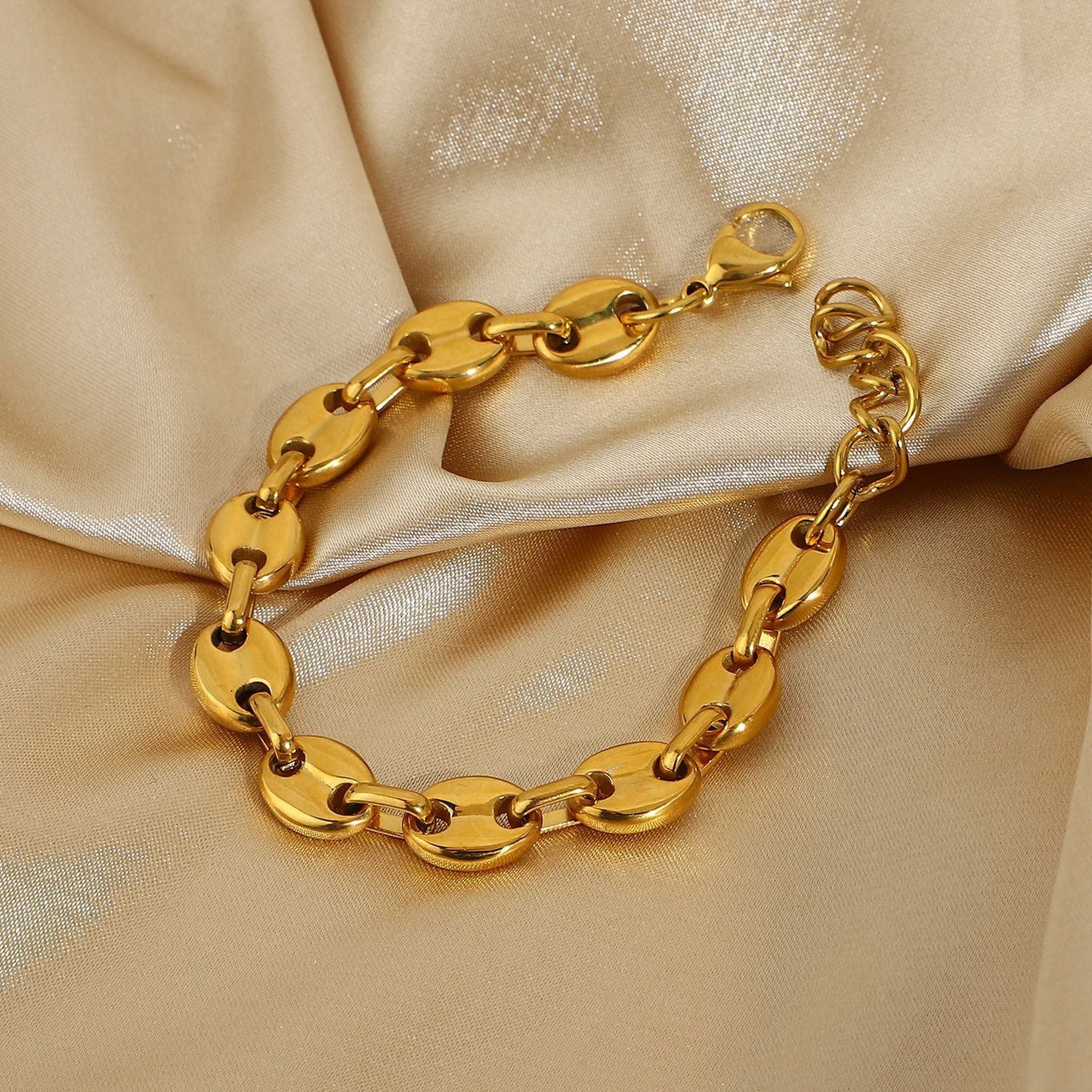 Punk Jewelry Gold Plated Titanium Steel Coffee Bean Chain 674d9c71 225e 449d 8c3e ac5461b05f3c