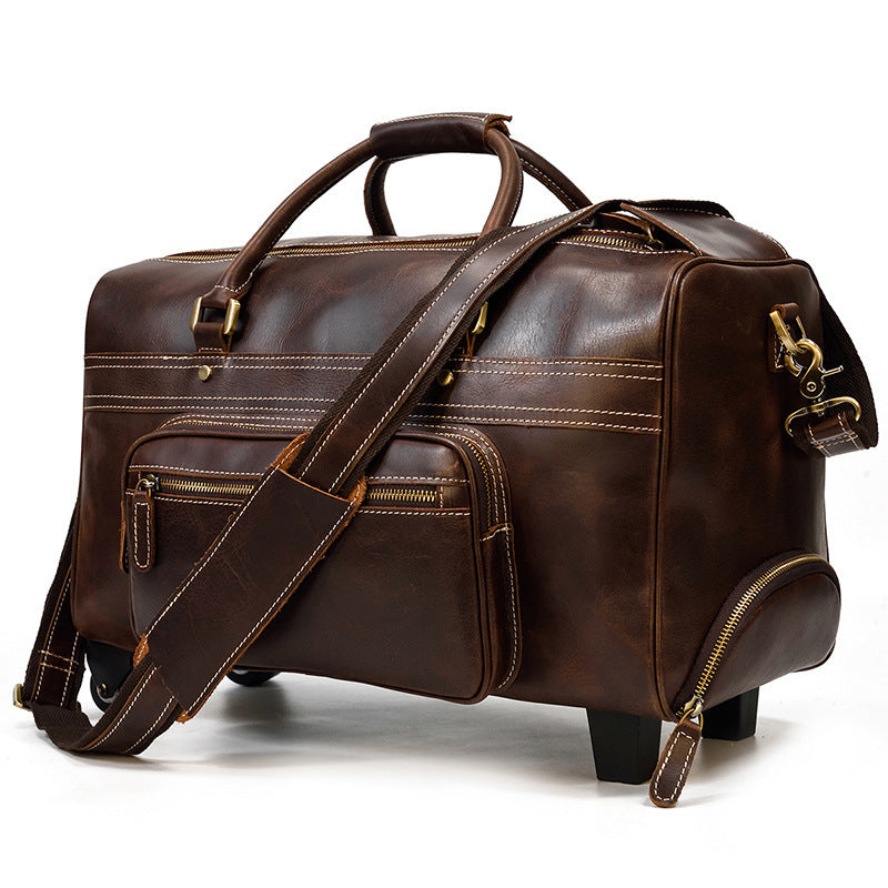 Men's Genuine Leather Trolley Case Retro Leather Travel Bag 6778783a c910 447b aa66 fd71720b0f7d