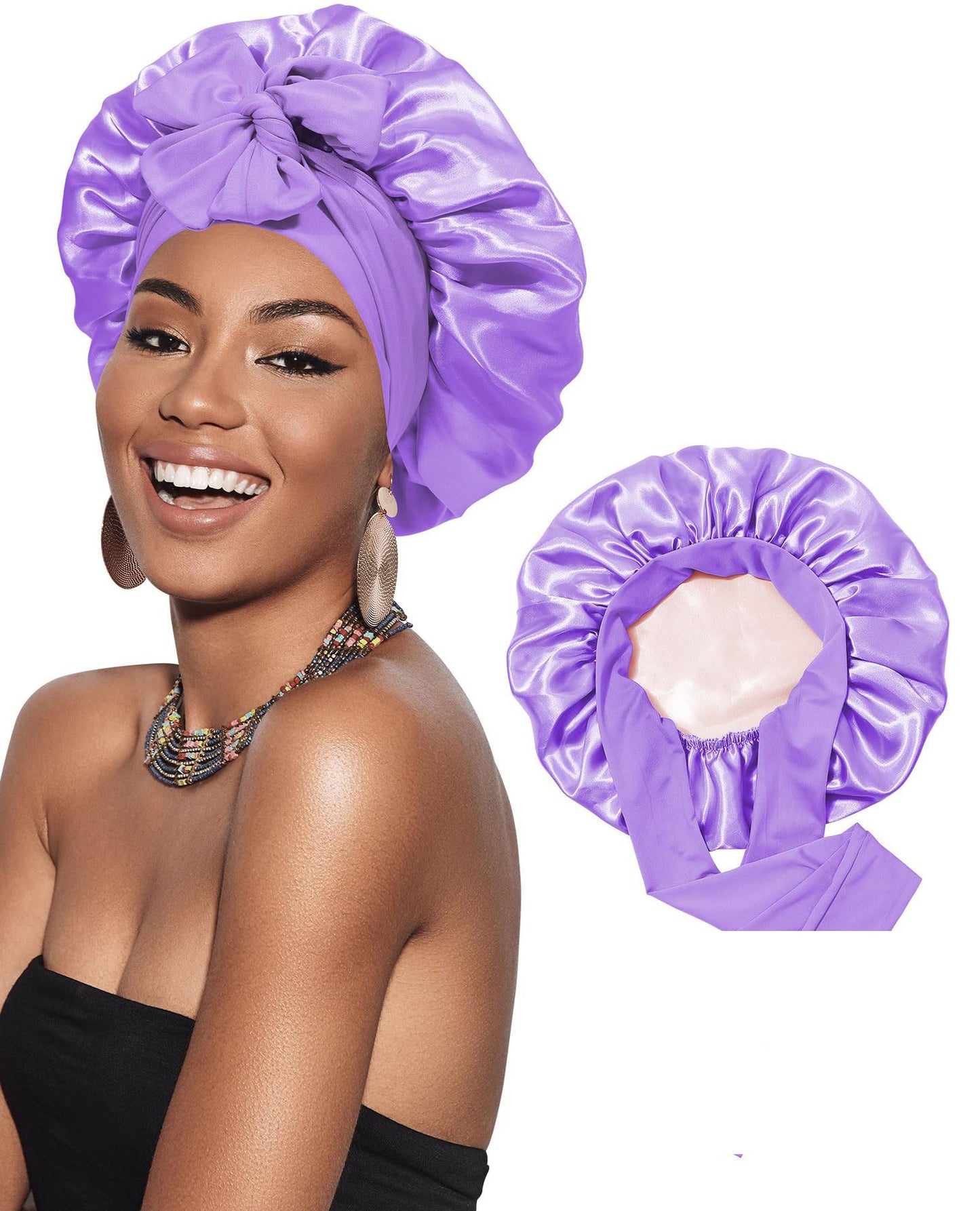 Double-layer Ribbon Round Cap Bow Hair Care Wide-brimmed Hat 67854e3d 08cd 4215 bb56 d35f9f524ba4