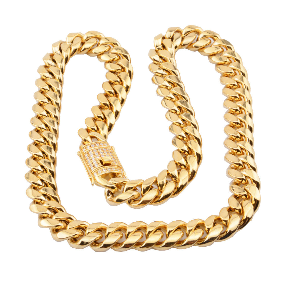 8-18mm wide stainless steel cuban Miami chains necklaces CZ Zircon box lock big heavy gold chain for men Hip Hop Rock jewelry - HD Wireless Product #2