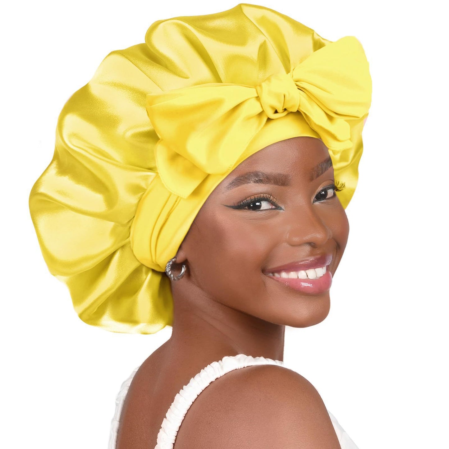 Double-layer Ribbon Round Cap Bow Hair Care Wide-brimmed Hat 67fd5241 a6d1 4c6d 80d9 b00df0c4d3e4