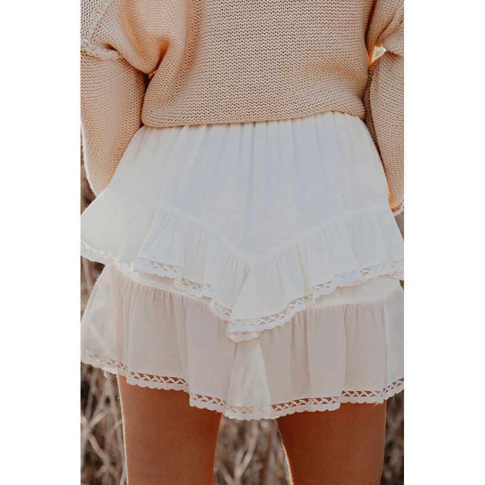Tulle Chiffon Fake Two-layer Skirt Women Loose High Waist Solid Color Short Skirt 687a76e5 abaa 4505 a2fb 34bf0ac3dc8a
