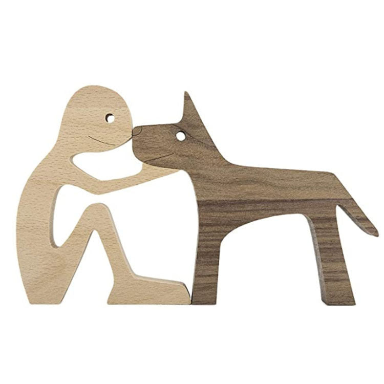 DIY Figurine Wood Dog Ornament Sculpture Home Decoration A Man A Dog Wood Sculpture Christmas Gifts Model Decor 689416a8 1be7