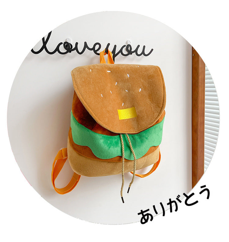 Cute Hamburger Plush Backpack Soft Cartoon Burger Plush Coin Purse Girls Kindergarten School Bookbag Children Kids Pack