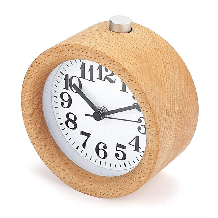Solid Beech Wood Student Bedside Silent Snooze Alarm Clock 693657319750