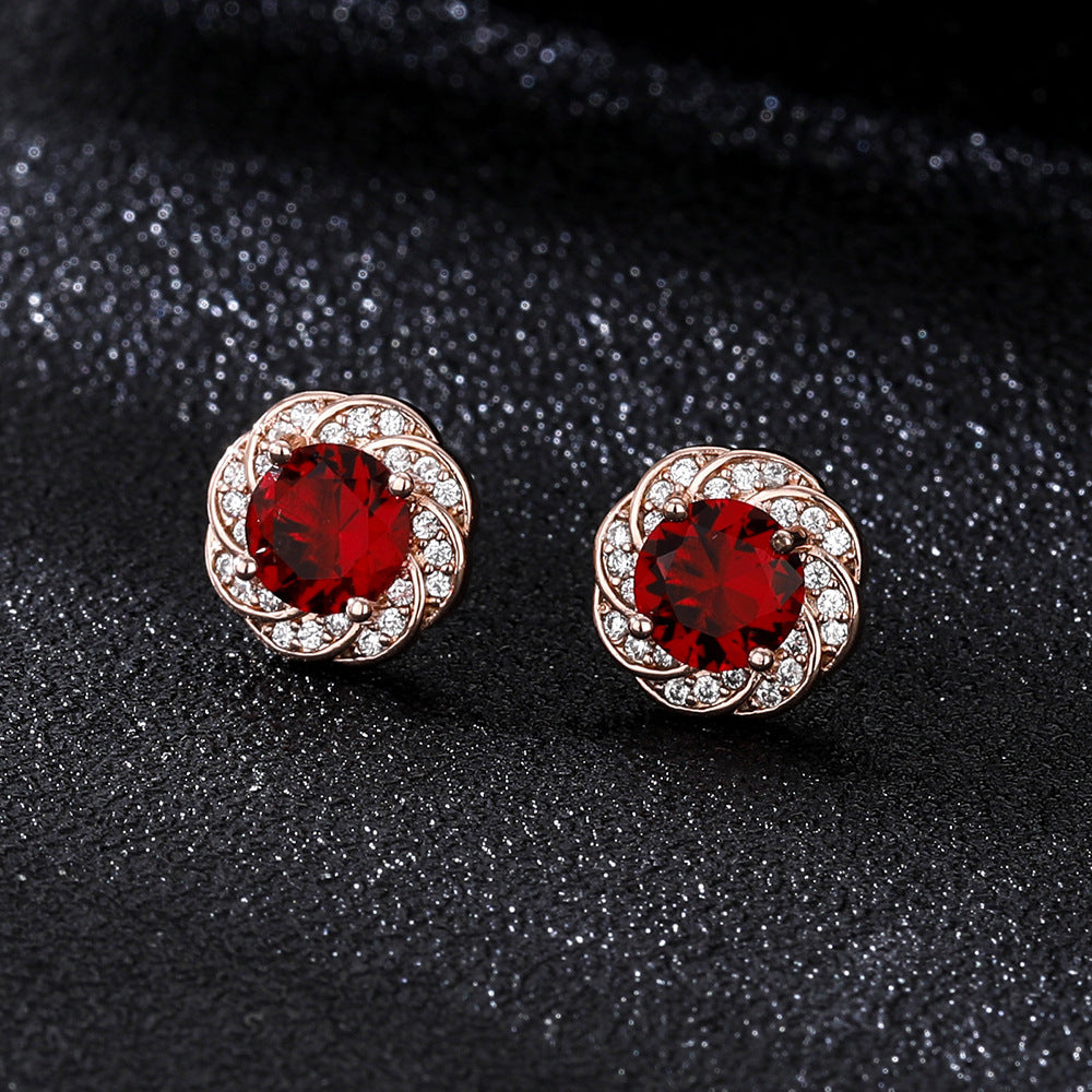 High-grade Ring Necklace Ear Stud Ornament Colored Gems Set Three-piece Set
