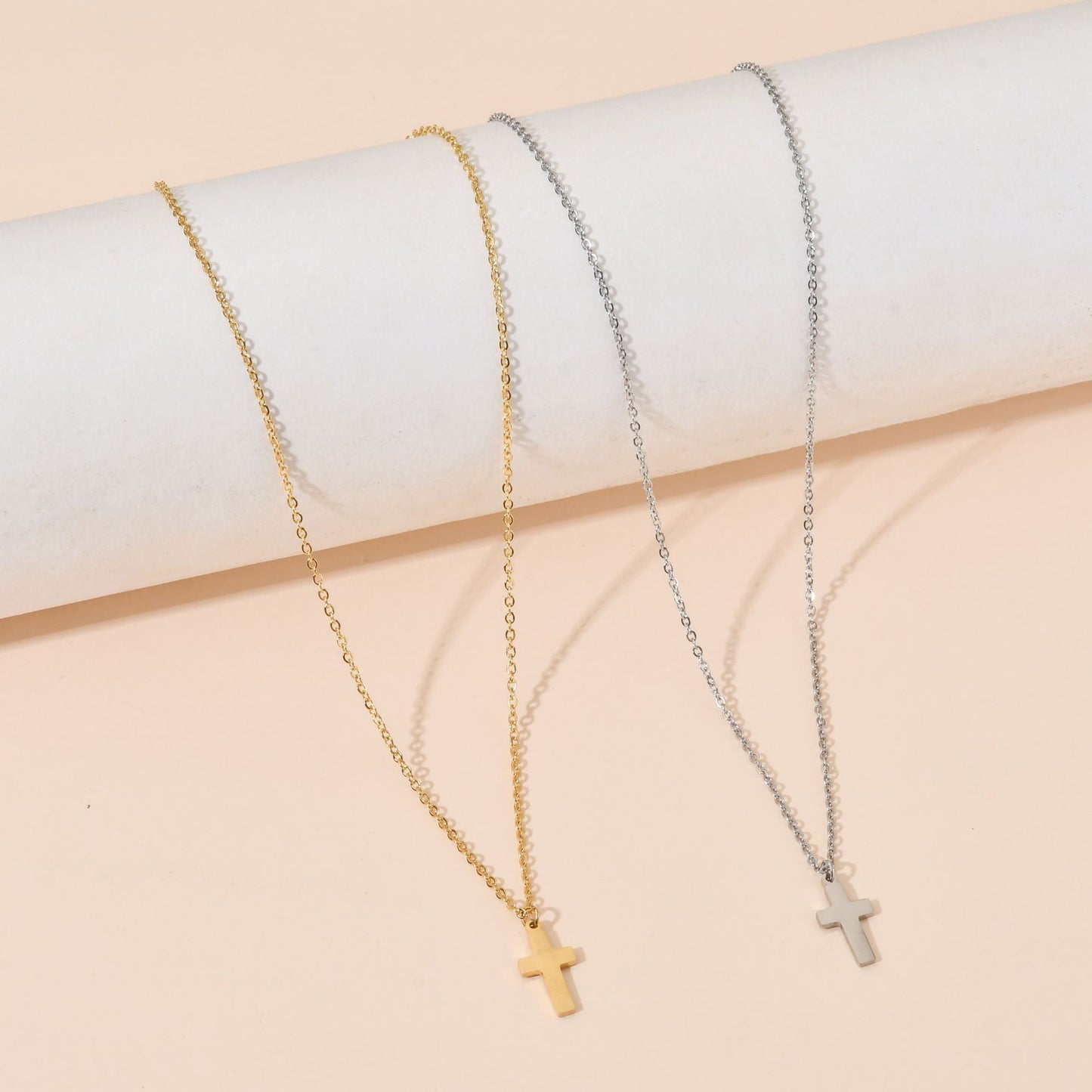 18K Plated Collarbone Chain With Stainless Steel Cross Necklace - HD Wireless Product #2