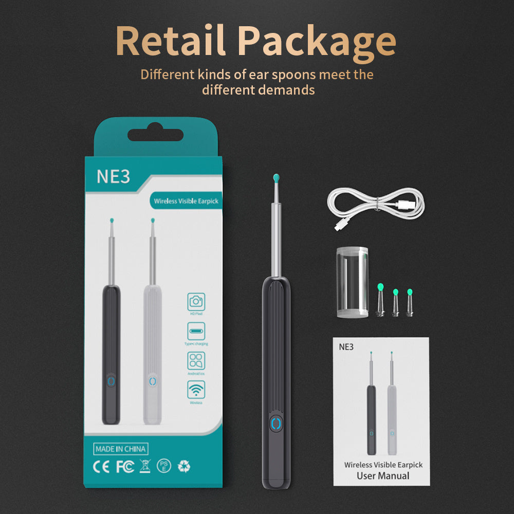 NE3 Ear Cleaner Otoscope Ear Wax Removal Tool With Camera LED Light Wireless Ear Endoscope Ear Cleaning Kit For I-phone 6b6f5