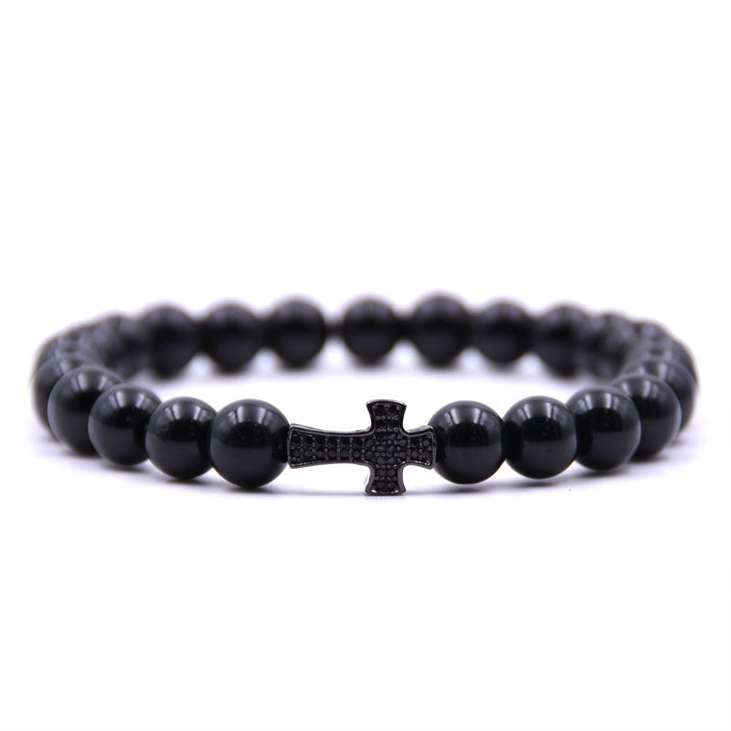 8mm Bright Black Beads Micro Inlaid Zircon Natural Stone Diy Bracelet - HD Wireless Product #8