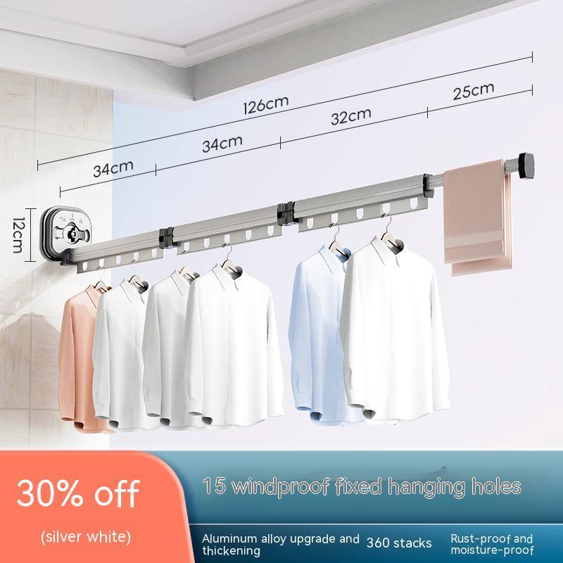 Suction Cup Folding Clothes Hanger Indoor Home Balcony Aluminum Retractable Drying Rack No Punching Folding Clothes Hanger 6e