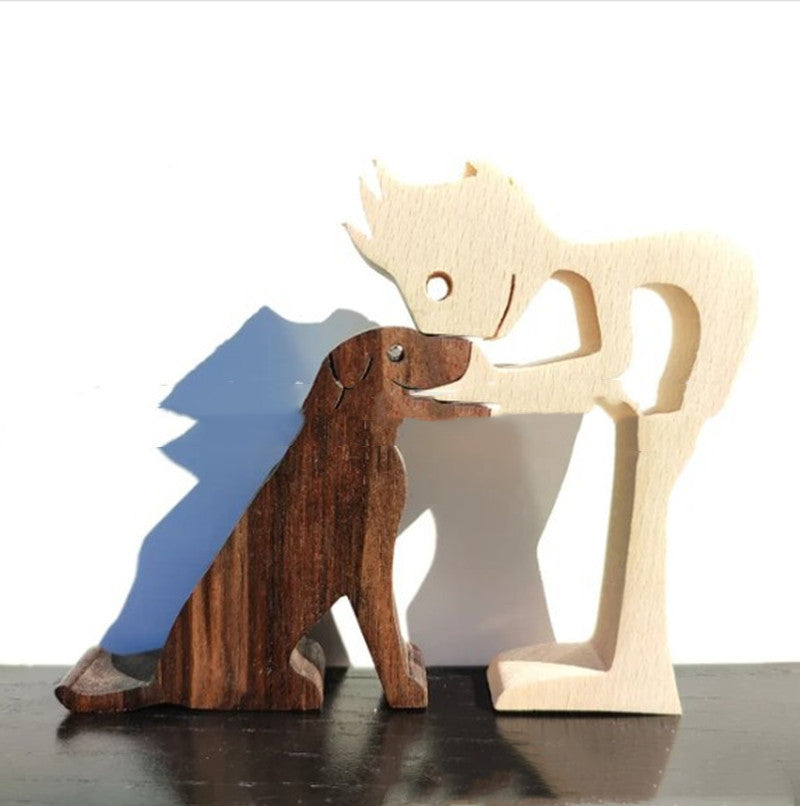 DIY Figurine Wood Dog Ornament Sculpture Home Decoration A Man A Dog Wood Sculpture Christmas Gifts Model Decor 6f99f692 0661