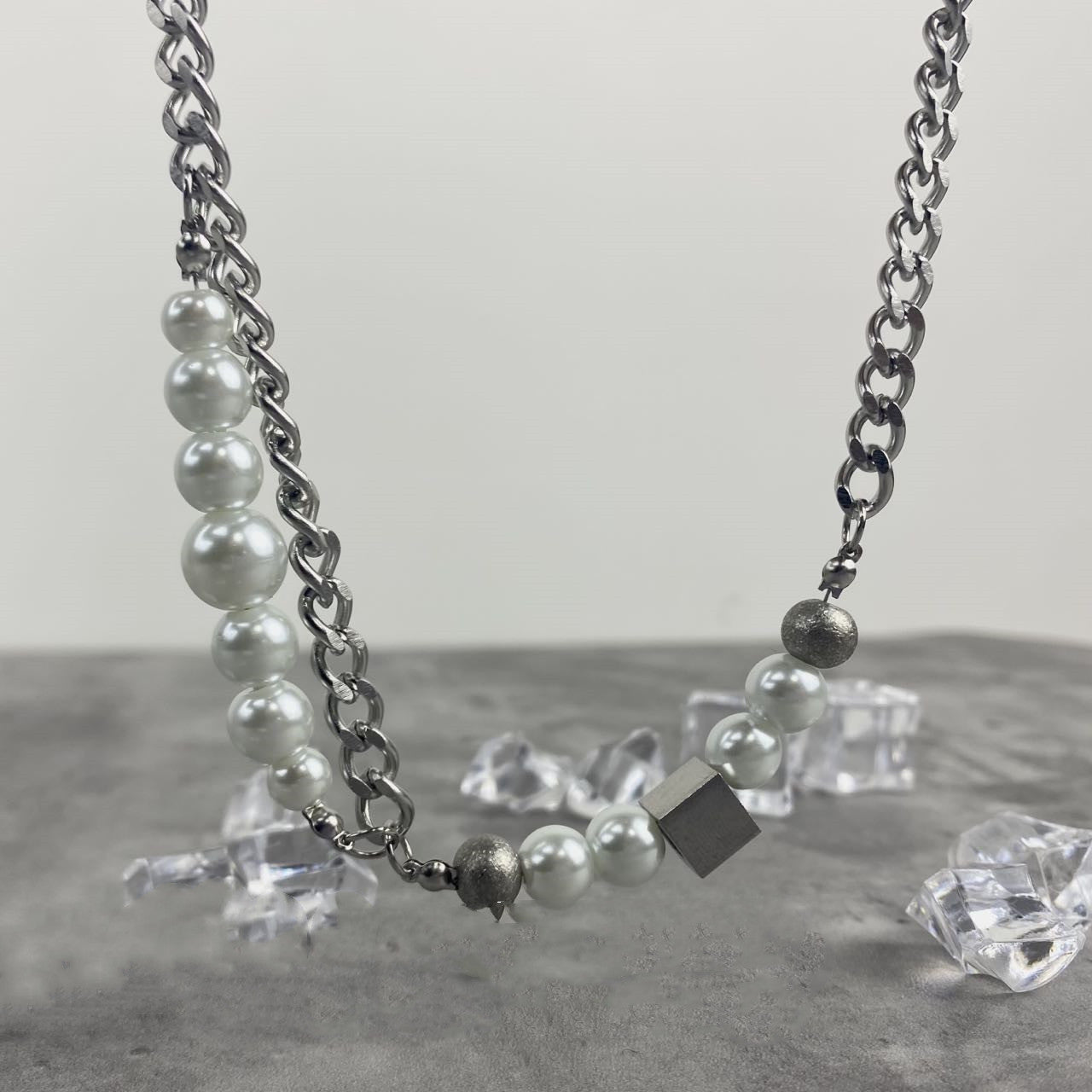 Men's Cuban Pearl Double Stitching Design Necklace 709b1f24 c214 4434 ac9c 99c7b201df3a