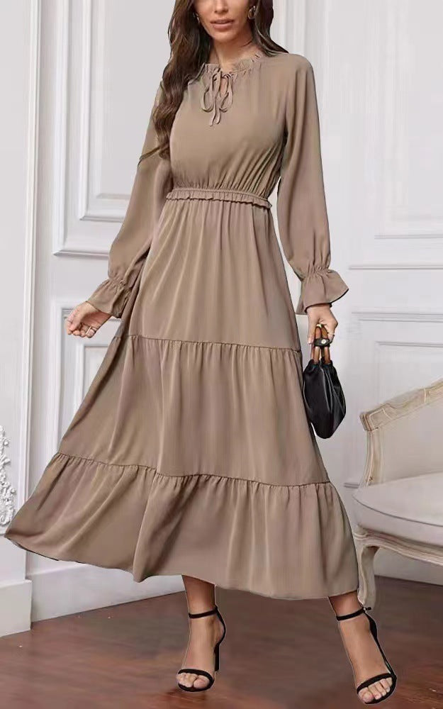 Summer Solid Color Long Sleeve European And American Style Women Dress Ladies 70b41c18 0866 400e 896b 104db9f05801