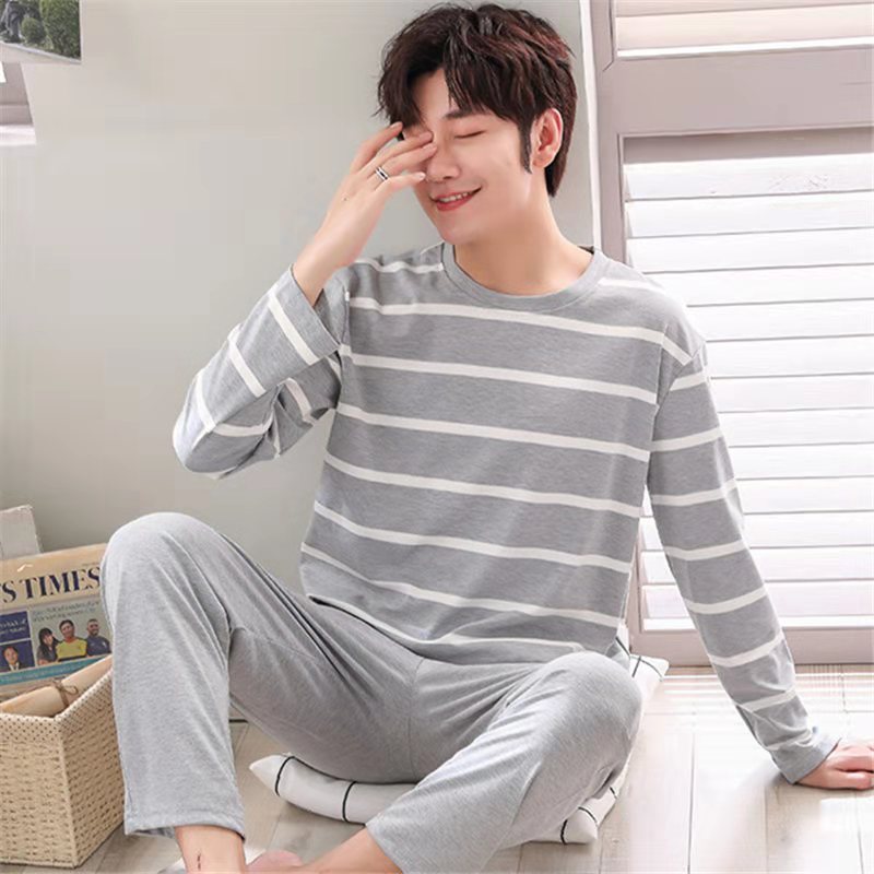 Pajamas Men's Long-sleeved Trousers Spring And Autumn Men's Pajamas Autumn And Winter Thin Plus Size Teenagers Home Wear Two-